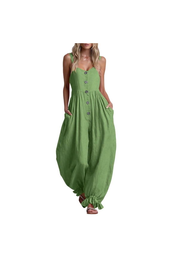 Women Boho Jumpsuits Flowy Rompers,Camisole Strap Jumpsuit Loose Comfortable Long Pants Designs with Multiple Functional Pockets