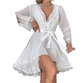 thumbnail image 1 of HBGVBA Women Lace Robe Set,Long Sleeve Lace Mesh Layered Nightgown Matching Outer Bathrobe Home Loungewear, 1 of 4
