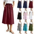 thumbnail image 1 of HBGVBA Women Linen Midi Skirt with Pockets,Solid Color Faux Skirt Elastic Waist Front Button Split Pocket Ankle Length, 1 of 5