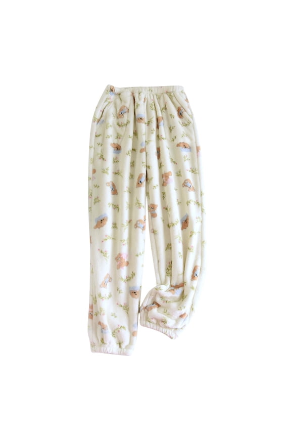 Women Pajama Pants, Plus Size Pajama Pants Sleep Pants Lounge Pants Fall Winter Fleece Lined Warm with Pockets Cuffed Fleece Velvet Home Trousers Outerwear Loungewear Sleepwear