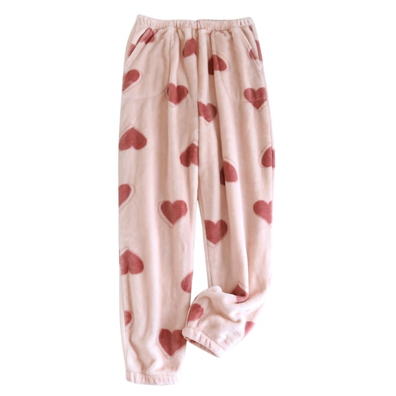 Bovxnpu Women Pajama Pants, Plus Size Pajama Pants Sleep Pants Lounge Pants Fall Winter Fleece Lined Warm with Pockets Cuffed Fleece Velvet Home Trousers Outerwear Loungewear Sleepwear
