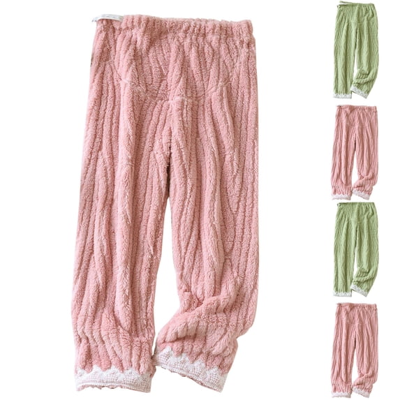 Bovxnpu Women Pajama Pants, Plus Size Pajama Pants Sleep Pants Lounge Pants Stylish Solid Color Fleece Lined Thickened Warm Loose Home Elastic Waist Sleep Trousers Loungewear Sleepwear