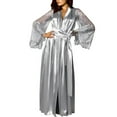 thumbnail image 1 of HBGVBA Women Satin Long Robe Lace Sleeve Wedding Robe,Lace Sleeve Home Loungewear Outerwear Casual Open Front Daily Sleep Bathrobe Robe, 1 of 5