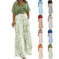 thumbnail image 1 of HBGVBA Women Summer 2 Piece Set Short Sleeve Cropped Tops High Waist Floral Print Wide Leg Pant Set with Pockets, 1 of 5