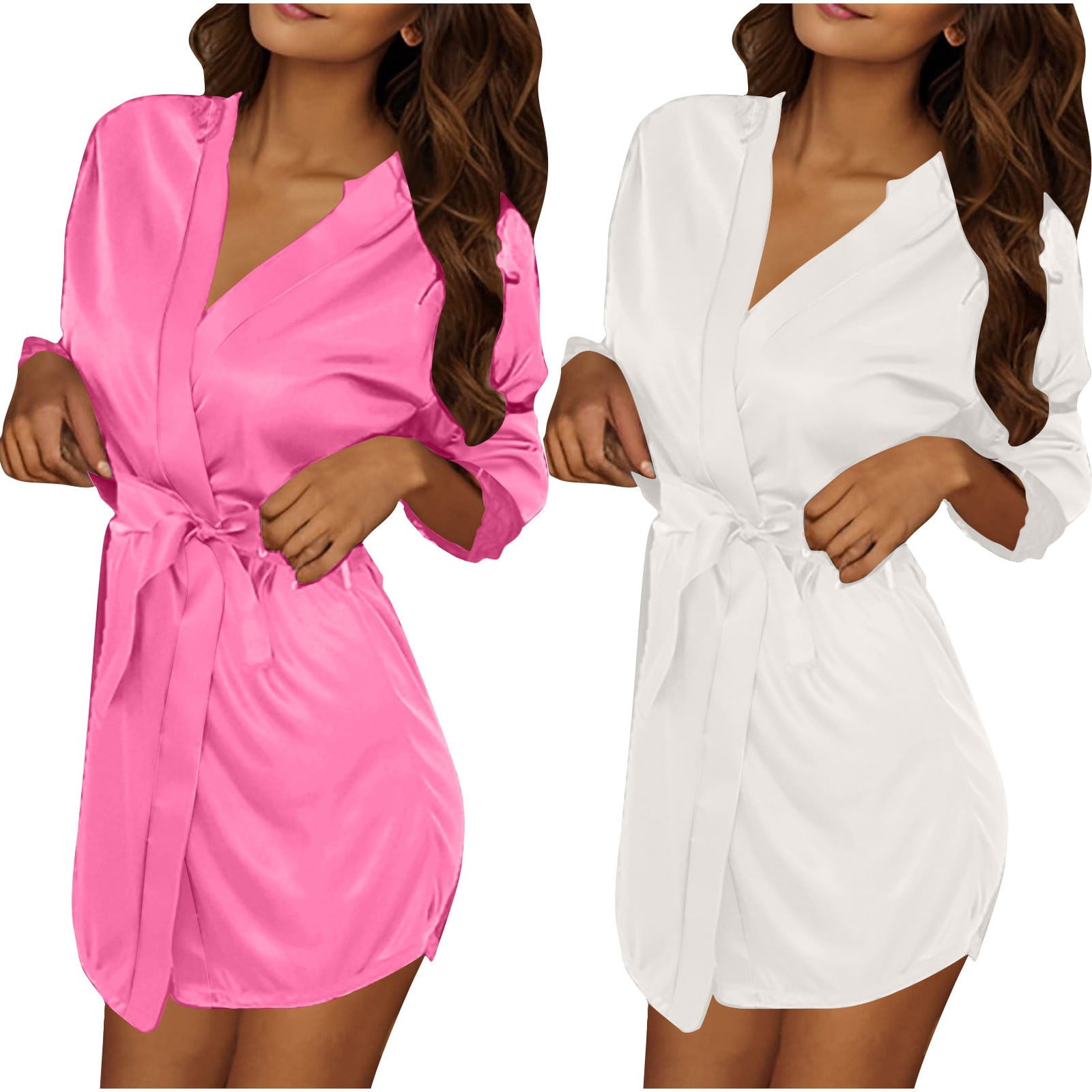 HBGVBA Women's 2 PC Lightweight Short Robe,Ice Silk Bathrobe Matching ...