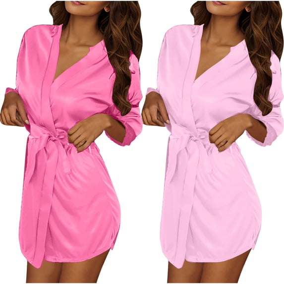 HBGVBA Women's 2 PC Lightweight Short Robe,Ice Silk Bathrobe Matching Nightgown Home Loungewear Sleep Set