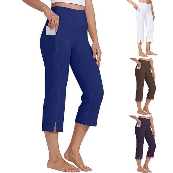 HBGVBA Women's Casual Capris Side Split Pants,Sports Side Pocket Elastic Waist Lightweight Summer Daily Outdoor Relaxed Fits Straight Short Full Length Pants