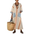 thumbnail image 1 of HBGVBA Women's Casual Maxi Dress,Plus Size Short Sleeve Dresses,Striped Print V-Neck Loose Pocket Long Maxi Dress, 1 of 5