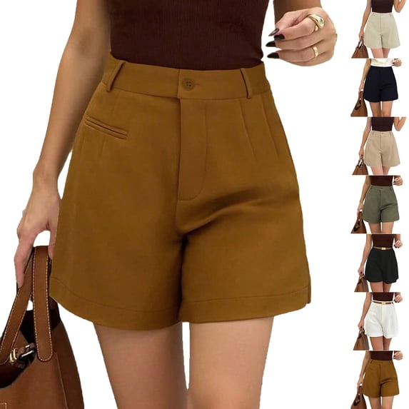 HBGVBA Women's Casual Shorts,Plus Size Summer Shorts,High Waist Solid Color Loose Straight Leg Wide Leg A Line Casual Shorts