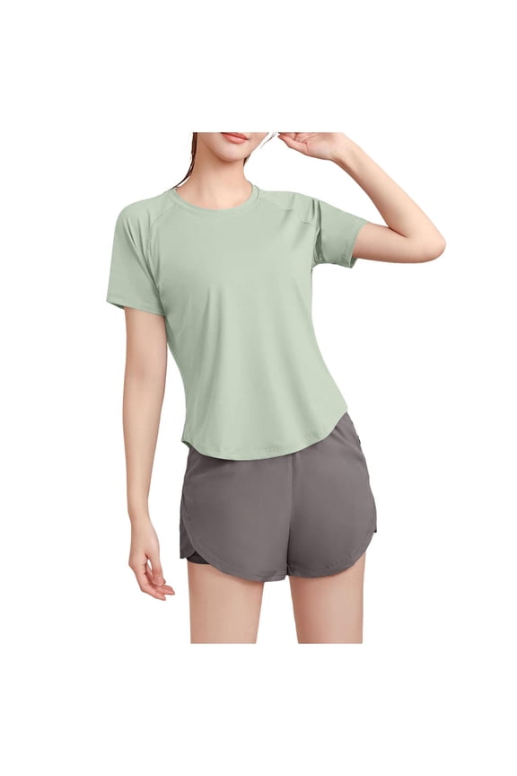 Women's Casual Tees,Summer Short Sleeve Shirts,Solid Breathable Fast Dry Lightweight Short Sleeve Yoga Top