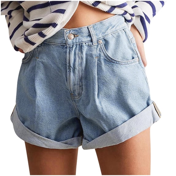 HBGVBA Women's Demin Shorts,Jean Shorts for Women,Denim Button Zip Pocket Cuffed Hem Casual Daily Wear Shorts