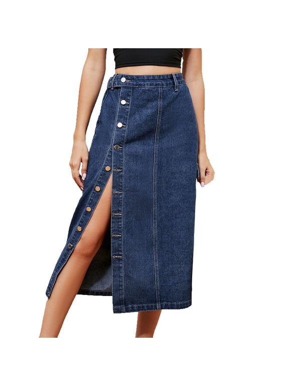 Women's Denim Skirts Button Down,Denim Midi Skirt Cargo Style with Storage Pockets Relaxed Fits Casual Outer Bottom