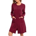 thumbnail image 1 of HBGVBA Women's Lightweight Robe 3/4 Sleeve,Relaxed Long Sleeve Home Loungewear Soft Daily Sleep Robe Casual Indoor Nightgown, 1 of 5