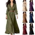 thumbnail image 1 of HBGVBA Women's Maxi Shirt Dresses Long Sleeve Collared Button Belted Waist Solid Color Dress, 1 of 6