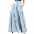 thumbnail image 1 of HBGVBA Women's Maxi Skirts,Casual Pleated Skirts,Solid Color Low Waist Ruched Denim Skirt Fashion Streetwear Midi Skirts, 1 of 4