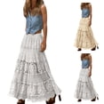 thumbnail image 1 of HBGVBA Women's Maxi Skirts,Ruffle Pleated Skirts,Lace Hollow Out Knit Skirt Ankle Length Elegant Fashion Skirts, 1 of 5
