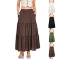 thumbnail image 1 of HBGVBA Women's Maxi Skirts,Ruffle Pleated Skirts,Solid Color Elastic Waist 3 Tier Skirt Linen with Pockets Long Skirts, 1 of 5