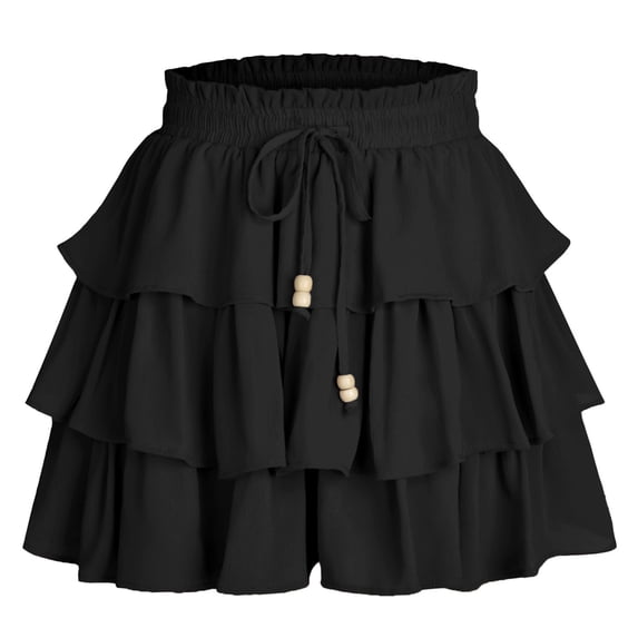 HBGVBA Women's Mini Skirts,Ruffle Floral Skirts,Solid Color Lace Elastic Waist Up 3 Layer Cake Skort Summer Skirts