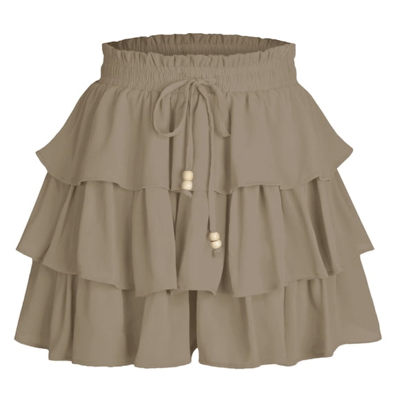 HBGVBA Women's Mini Skirts,Ruffle Floral Skirts,Solid Color Lace Elastic Waist Up 3 Layer Cake Skort Summer Skirts