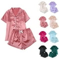 thumbnail image 1 of HBGVBA Women's Pajama Set 2 Piece Lounge Set, Pajamas for Women Set Women Silk Satin Pajamas Button Down Short Sleeve Top with Pockets and Shorts Set Sleepwear Sleepwear Loungewear, 1 of 8