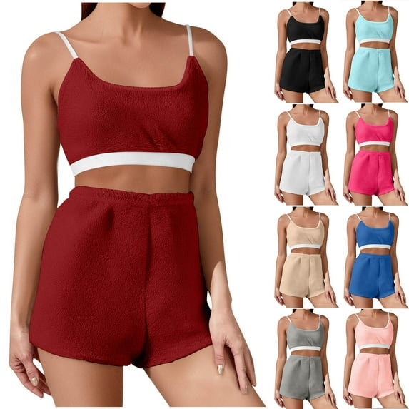 Bovxnpu Women's Pajama Set 2 Piece Lounge Set, Pajamas for Women Set Elastic Suspender Tank Top and Sleep Pants Sleepwear Sleepwear Loungewear