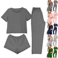 thumbnail image 1 of Bovxnpu Women's Pajama Set Lounge Set, 3 Piece Set Womens Home Casual Pants Short Sleeves Tops And Shorts Pajamas Set Sleepwear Loungewear, 1 of 10