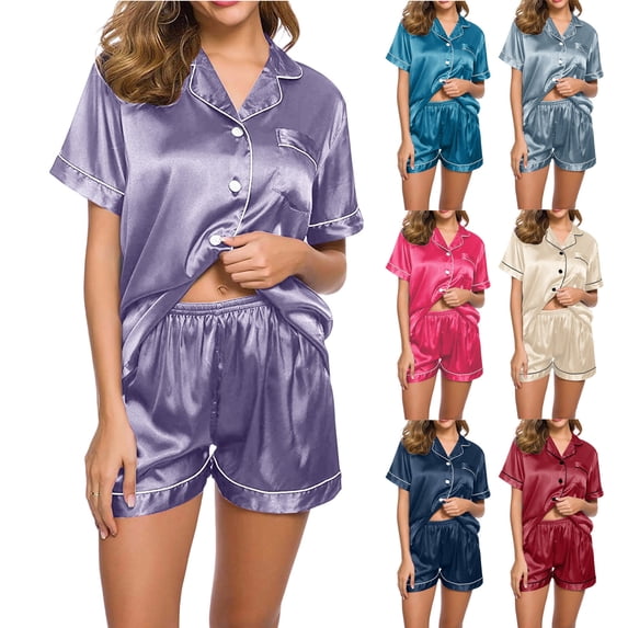 HBGVBA Women's Pajama Set,Short Sleeve Tops Sleepwear,Short Sleeve Solid Color Top and Pants 2 Piece Set Soft Comfortable Casual Home Sleepwear Nightwear Loungewear