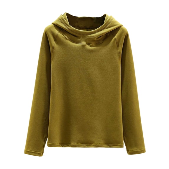 Bovxnpu Women's Pajama Tops Sleep Shirt, Women's Plus Size Fall Winter Cotton Solid Color Trimmed Hooded Long Sleeve Base Layer Warm Homewear Sleep Top Sleepwear Loungewear