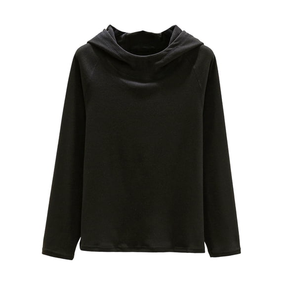 Bovxnpu Women's Pajama Tops Sleep Shirt, Women's Plus Size Fall Winter Cotton Solid Color Trimmed Hooded Long Sleeve Base Layer Warm Homewear Sleep Top Sleepwear Loungewear