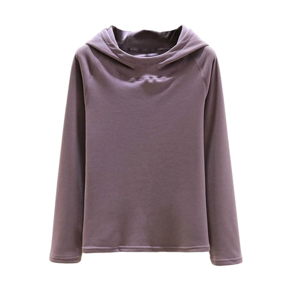 Bovxnpu Women's Pajama Tops Sleep Shirt, Women's Plus Size Fall Winter Cotton Solid Color Trimmed Hooded Long Sleeve Base Layer Warm Homewear Sleep Top Sleepwear Loungewear