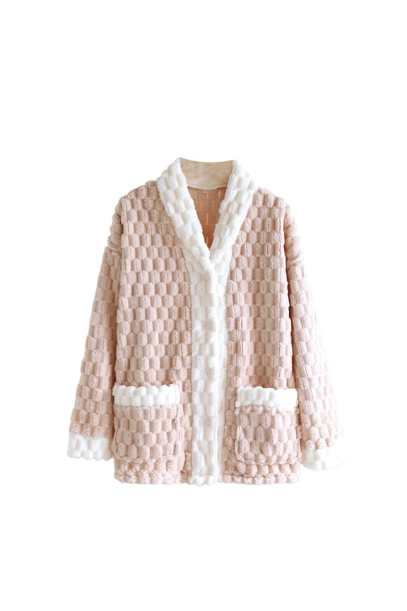 Women's Pajama Tops Sleep Shirt, Women's Plus Size Winter Fleece Lined Thickened Warm Long Sleeve Cardigan Loose Homewear Sleepwear Loungewear