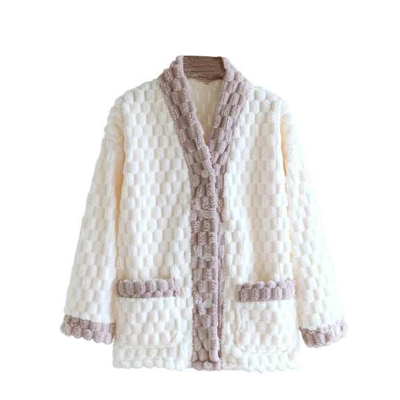 Bovxnpu Women's Pajama Tops Sleep Shirt, Women's Plus Size Winter Fleece Lined Thickened Warm Long Sleeve Cardigan Loose Homewear Sleepwear Loungewear