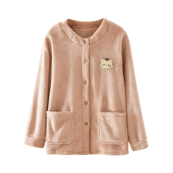Bovxnpu Women's Pajama Tops Sleep Shirt, Women's Plus Size Winter Fuzzy Solid Color Fleece Lined Thickened Flannel Button Down Cardigan Long Sleeve Warm Homewear Sleepwear Loungewear