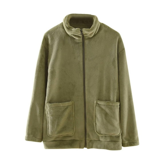 Bovxnpu Women's Pajama Tops Sleep Shirt, Women's Plus Size Winter Fuzzy Solid Color Fleece Lined Thickened Flannel Button Down Cardigan Long Sleeve Warm Homewear Sleepwear Loungewear