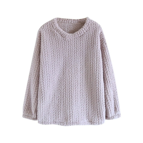 Bovxnpu Women's Pajama Tops Sleep Shirt, Women's Plus Size Winter Fuzzy Solid Color Fleece Lined Thickened Warm Pullover Long Sleeve Homewear Sleepwear Loungewear