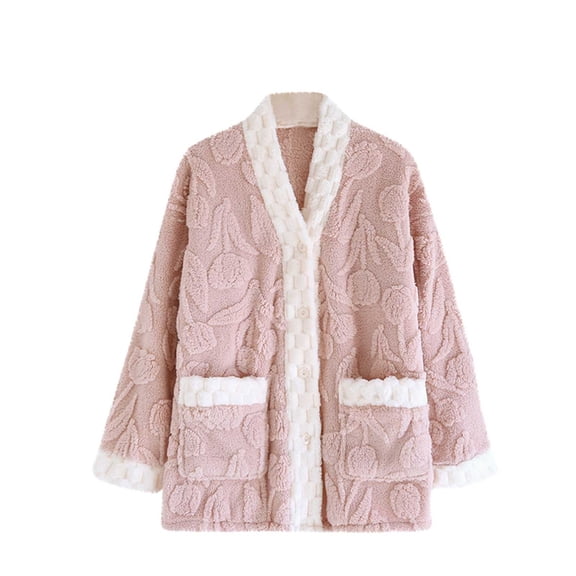 Bovxnpu Women's Pajama Tops Sleep Shirt, Women's Plus Size Winter Solid Color Fleece Lined Thickened Flannel Plus Size Long Sleeve Homewear Sleepwear Loungewear