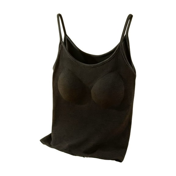 Bovxnpu Women's Pajama Tops Sleep Shirt, Women's Thermal Shirt Fall Winter Cotton Trimmed Round Neck Warm Bra Padded Suspender Vest Sleeveless Base Layer for Underwear Sleepwear Loungewear