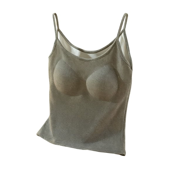 Bovxnpu Women's Pajama Tops Sleep Shirt, Women's Thermal Shirt Fall Winter Cotton Trimmed Round Neck Warm Bra Padded Suspender Vest Sleeveless Base Layer for Underwear Sleepwear Loungewear