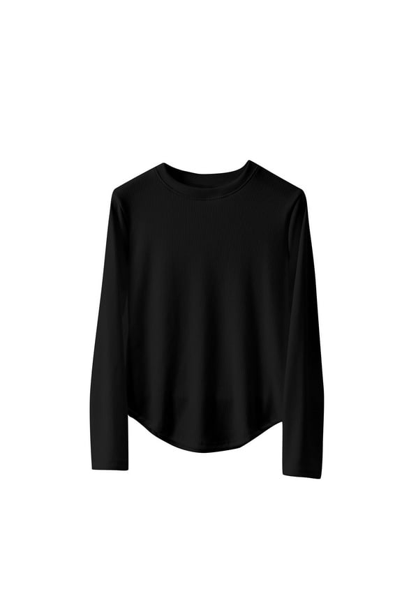 Women's Pajama Tops Sleep Shirt, Women's Thermal Shirt Solid Color Round Neck Cotton Base Layer Sleepwear Loungewear