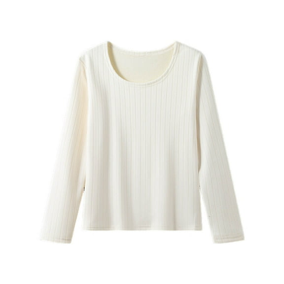 Bovxnpu Women's Pajama Tops Sleep Shirt, Women's Thermal Shirt Solid Color Round Neck Fleece Lined Thickened Ribbed Long Sleeve Top Sleepwear Loungewear