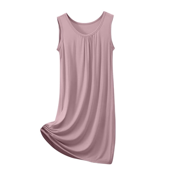HBGVBA Women's Plus Size Night Shirts,Sleeveless Sleep Dress,Solid Tank Dress Summer Soft Loose Midi Nightwear