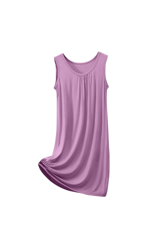 Women's Plus Size Night Shirts,Sleeveless Sleep Dress,Solid Tank Dress Summer Soft Loose Midi Nightwear