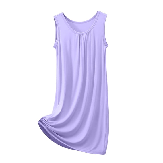 HBGVBA Women's Plus Size Night Shirts,Sleeveless Sleep Dress,Solid Tank Dress Summer Soft Loose Midi Nightwear