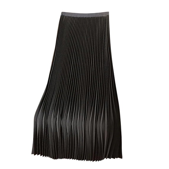 HBGVBA Women's Plus Size Satin Pleated Skirts,Solid Color Satin Pleated Skirt Versatile Designs for All Daily Matching Needs