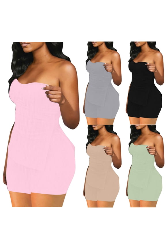 Women's Plus Size Summer Matching Set,2 Piece Casual Outfits,Solid Color Tube Top Shorts Casual Summer Outfit Loungewear Set