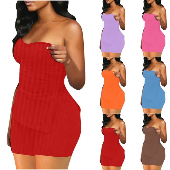 HBGVBA Women's Plus Size Summer Matching Set,2 Piece Casual Outfits,Solid Color Tube Top Shorts Soft Comfortable Daily Wear Outfit Set