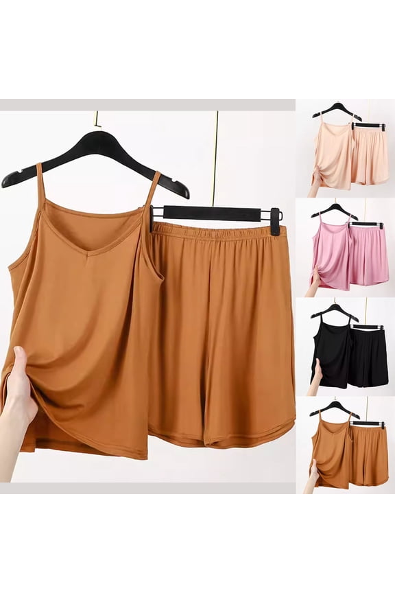 Women's Plus Size Summer Matching Set,2 Piece Casual Outfits,Summer Thin Loose Cami Top Color Sleeveless Shorts Casual Set