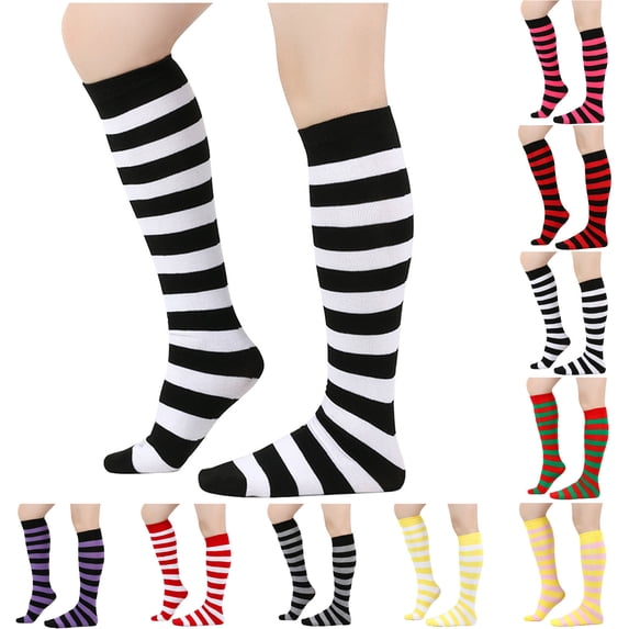 HBGVBA Women's Stripe Knee Length Socks,Fall Winter Warm Socks,Casual Thermal Mid Calf Comfortable Cotton Socks