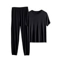 thumbnail image 1 of HBGVBA Women's Summer Loose Matching Set,2 Piece Plus Size Casual Outfits,Short Sleeve Top Ankle Length Pants Summer Loungewear Outdoor Casual Set, 1 of 3