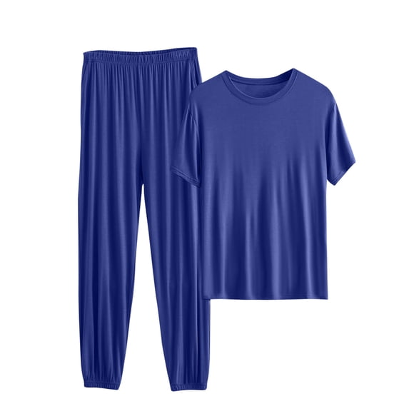 HBGVBA Women's Summer Loose Matching Set,2 Piece Plus Size Casual Outfits,Short Sleeve Top Ankle Length Pants Summer Loungewear Outdoor Casual Set